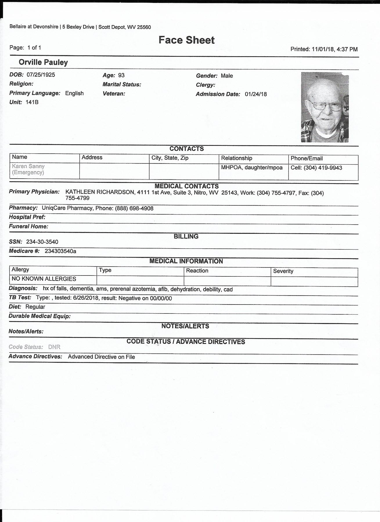 Avis de décès de Mr. Orville W Pauley