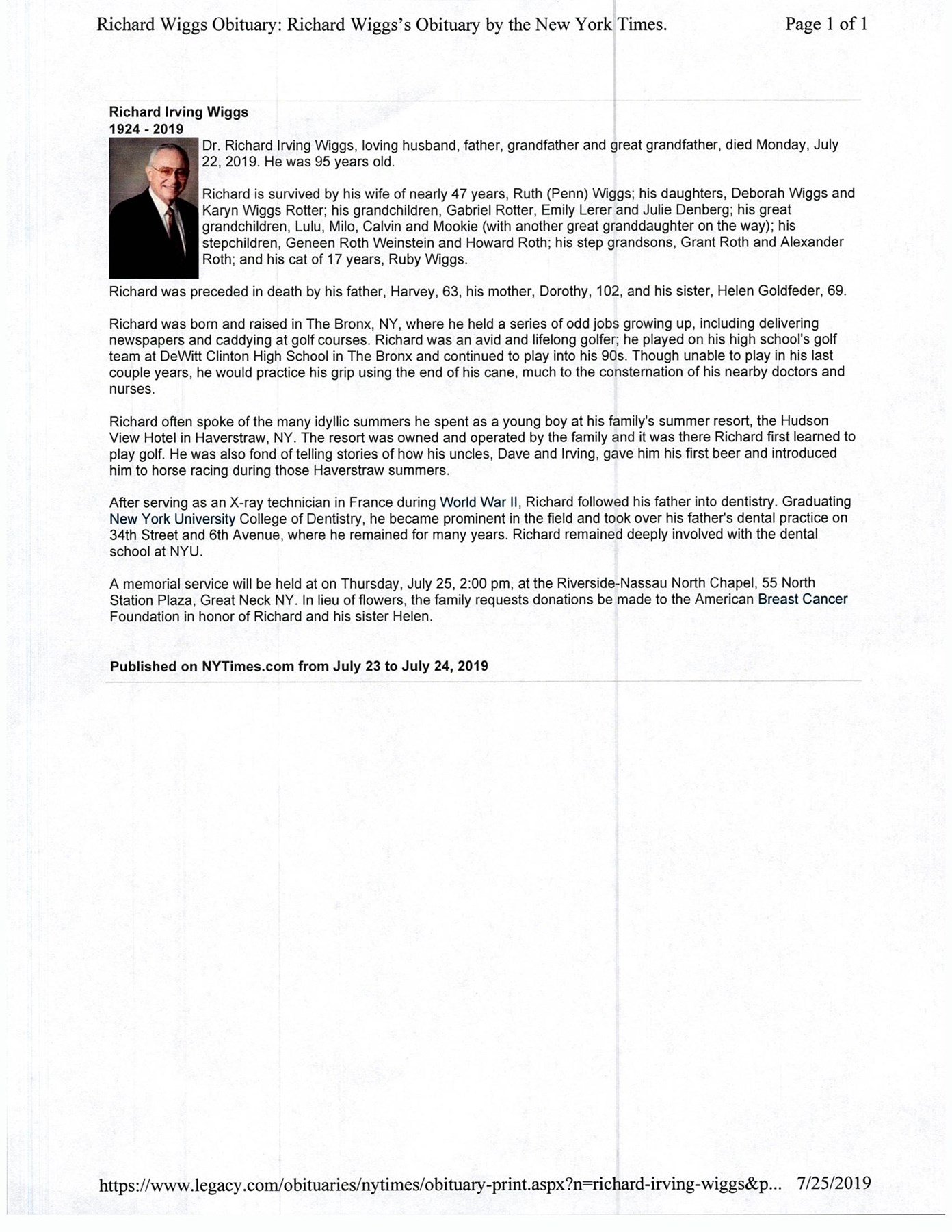 Obituary of Richard I. Wiggs