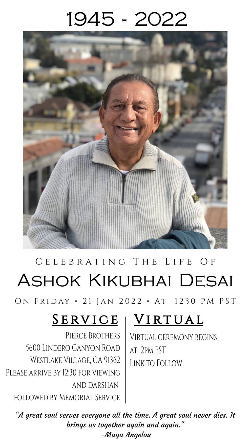 Obituary of Ashok Kikubhai Desai