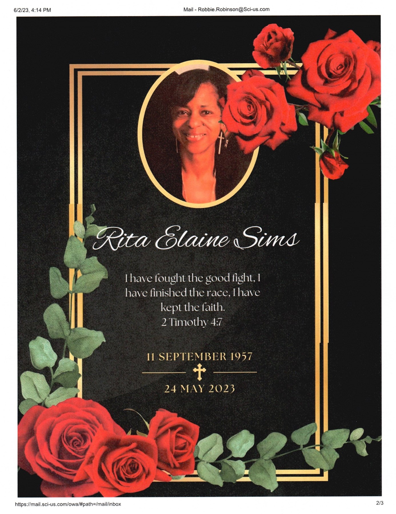 Obituary of Rita Elaine Sims