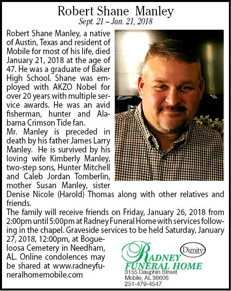Obituary of Robert Shane Manley