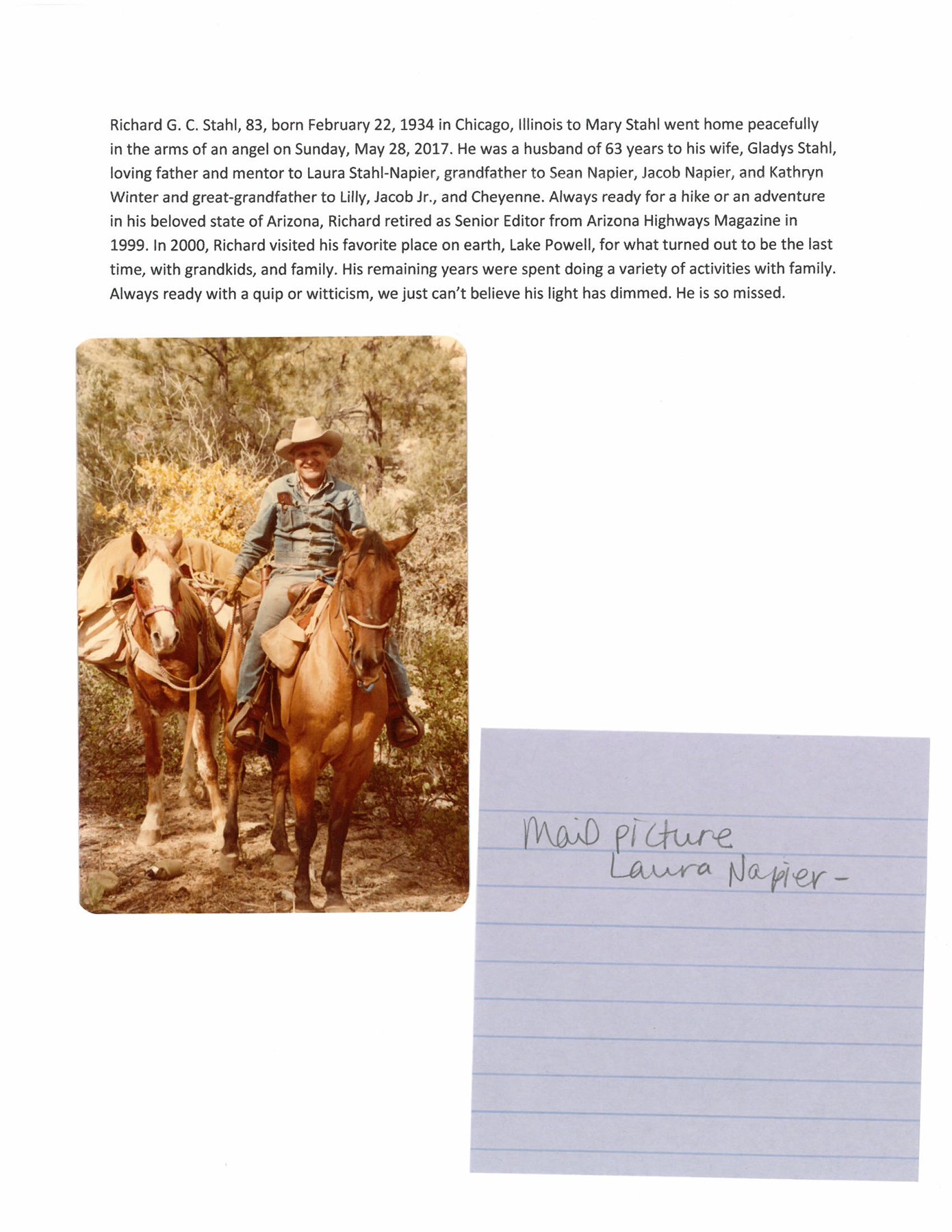 Obituary of Richard George Stahl