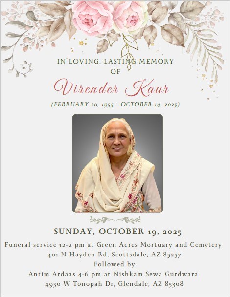 Obituary of Virender Kaur