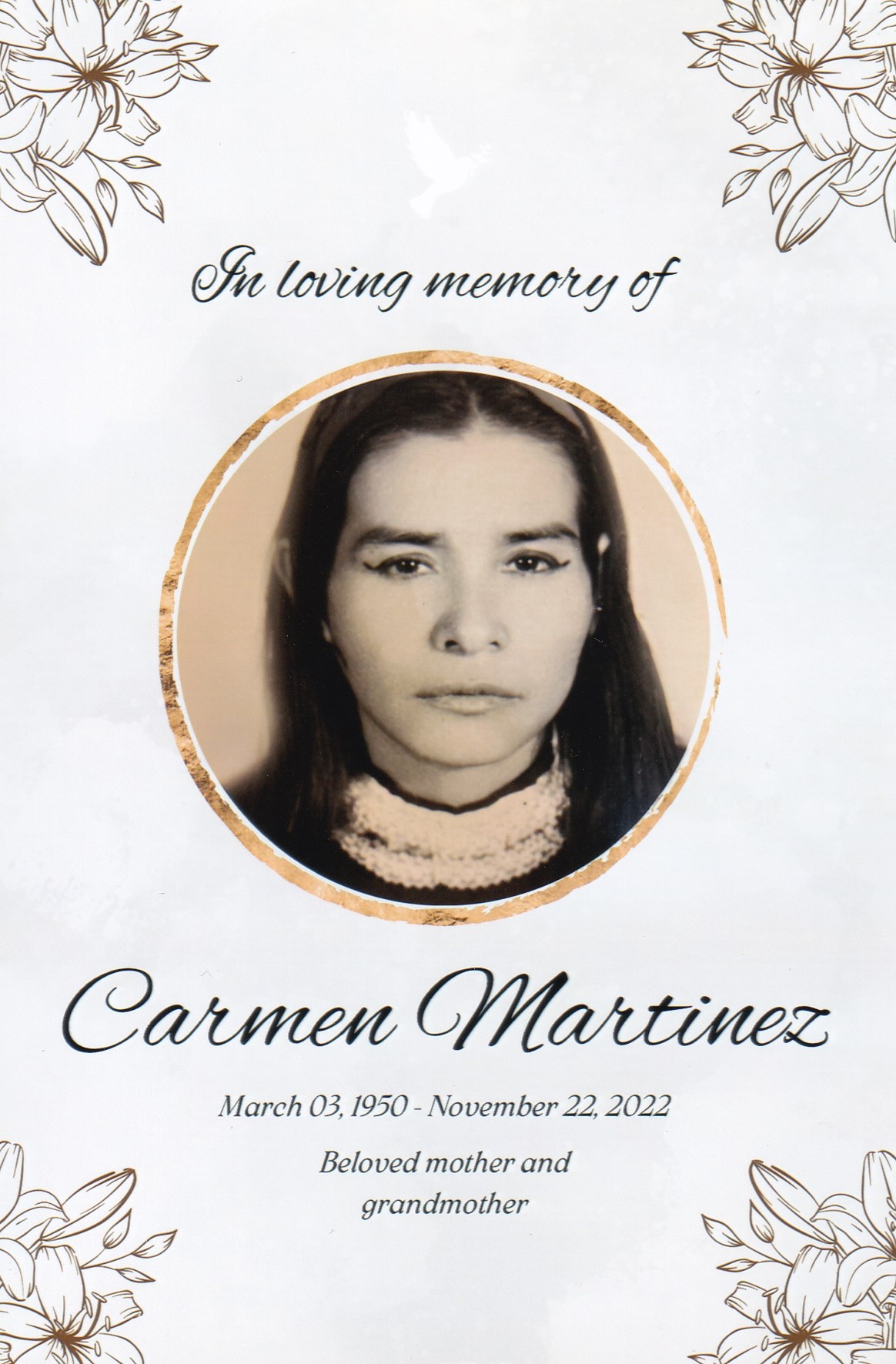 Obituary of Maria del Carmen Martinez