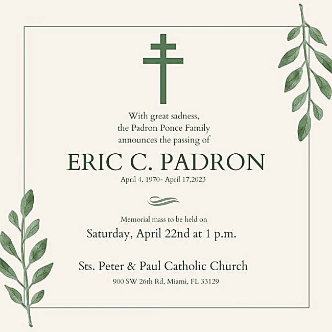Obituary of Eric C. Padron