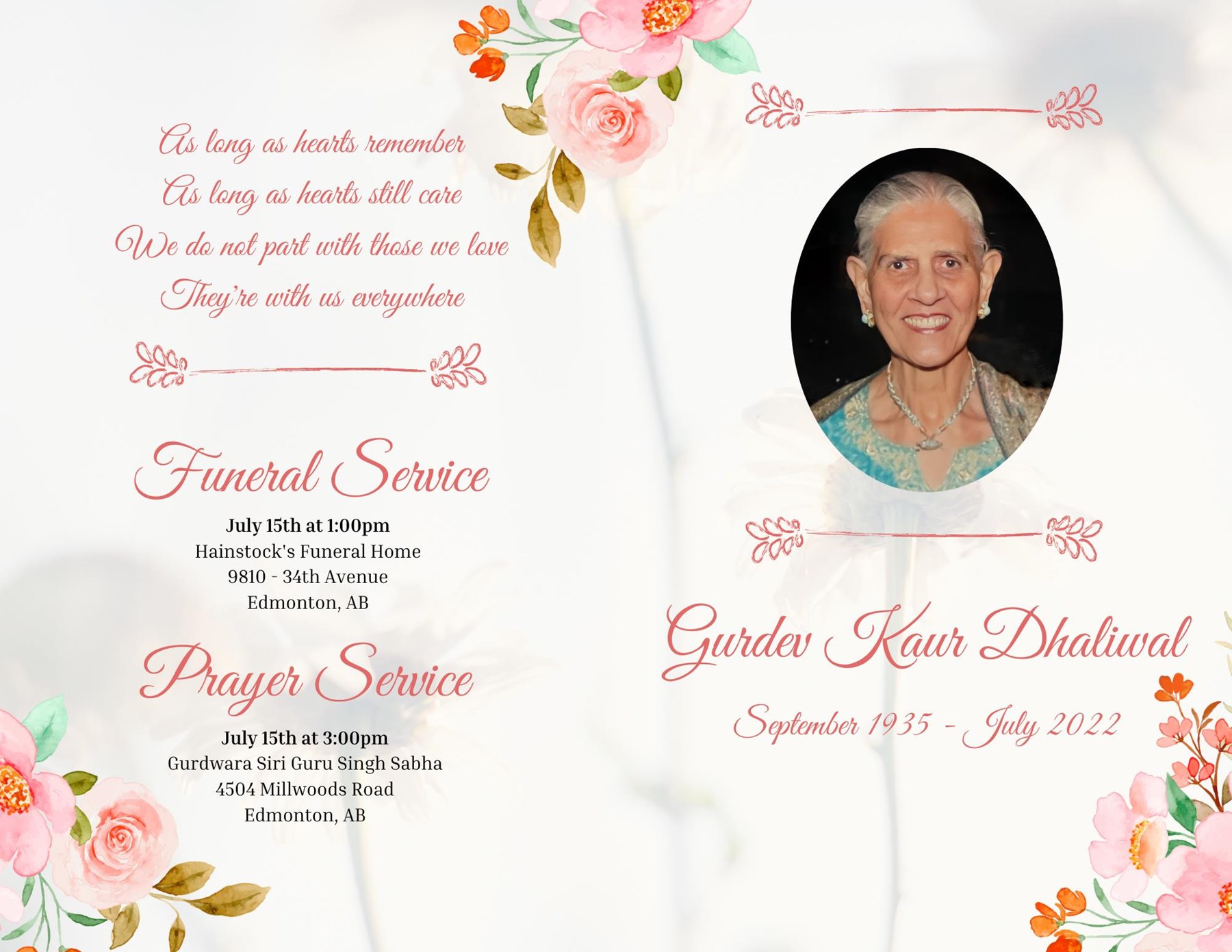 Obituary of Gurdev Kaur Dhaliwal