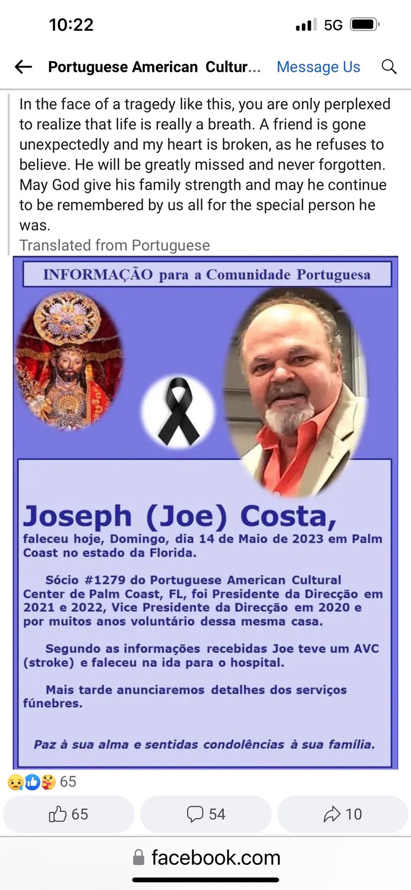 Obituario de Joseph Costa