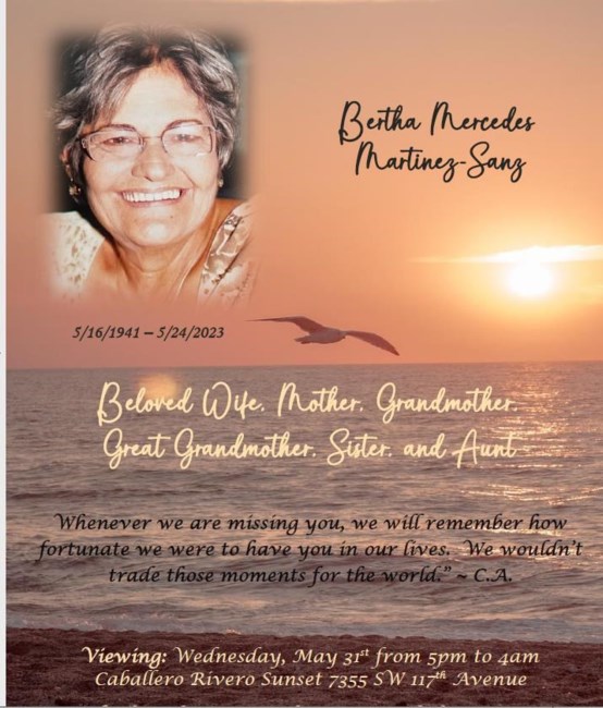 Obituary of Bertha Mercedes  Sanz de Martinez