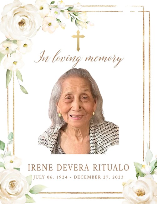 Obituary of Irene Devera Ritualo