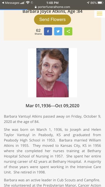 Obituary of Barbara Joyce Atkins