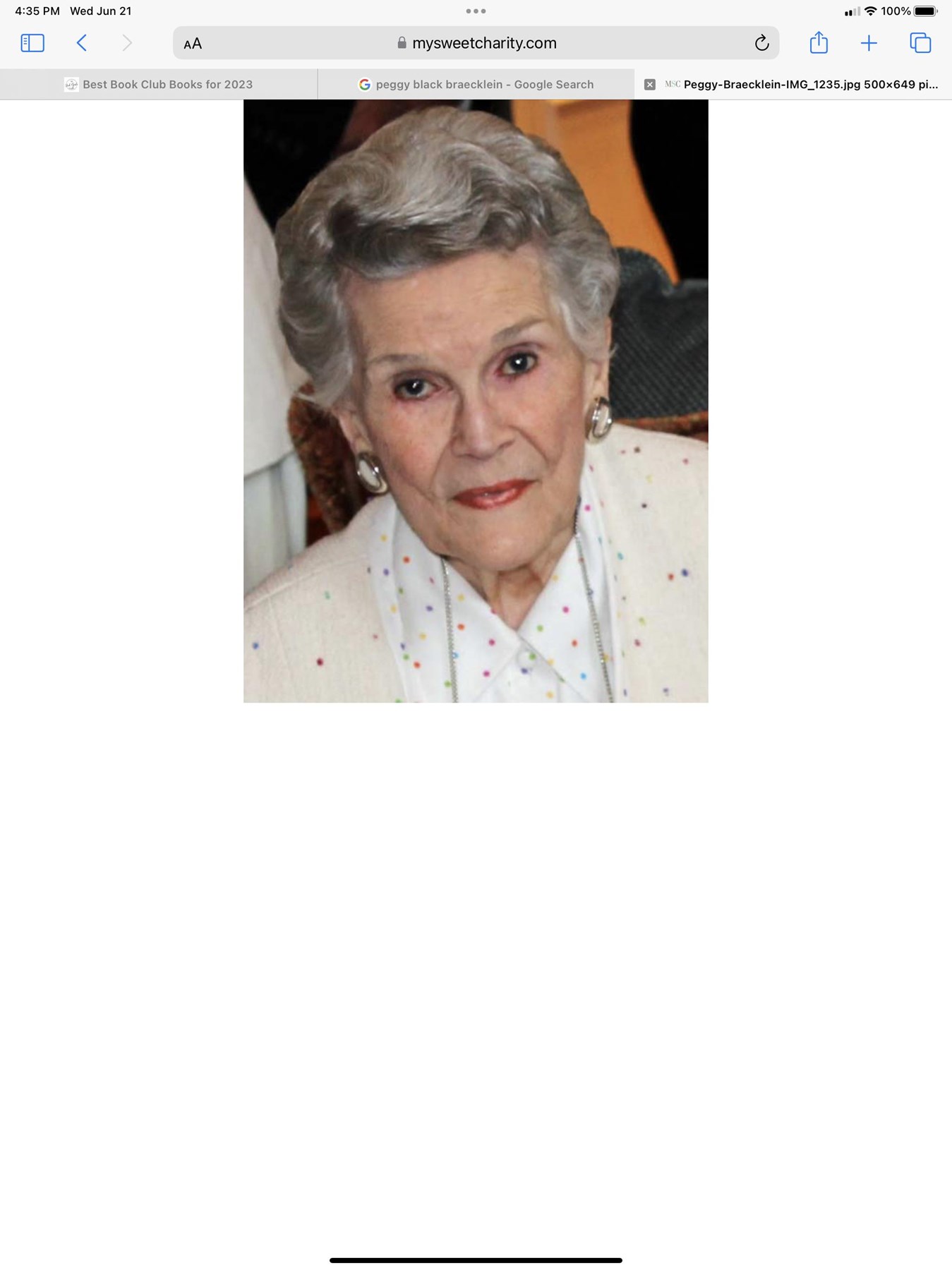 Avis de décès de Peggy Black Braecklein