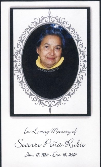 Obituary of Socorro Pena-Rubio