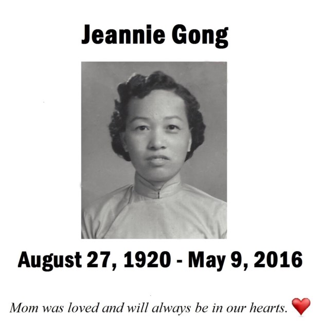 Avis de décès de Jeannie Lai Fong Gong