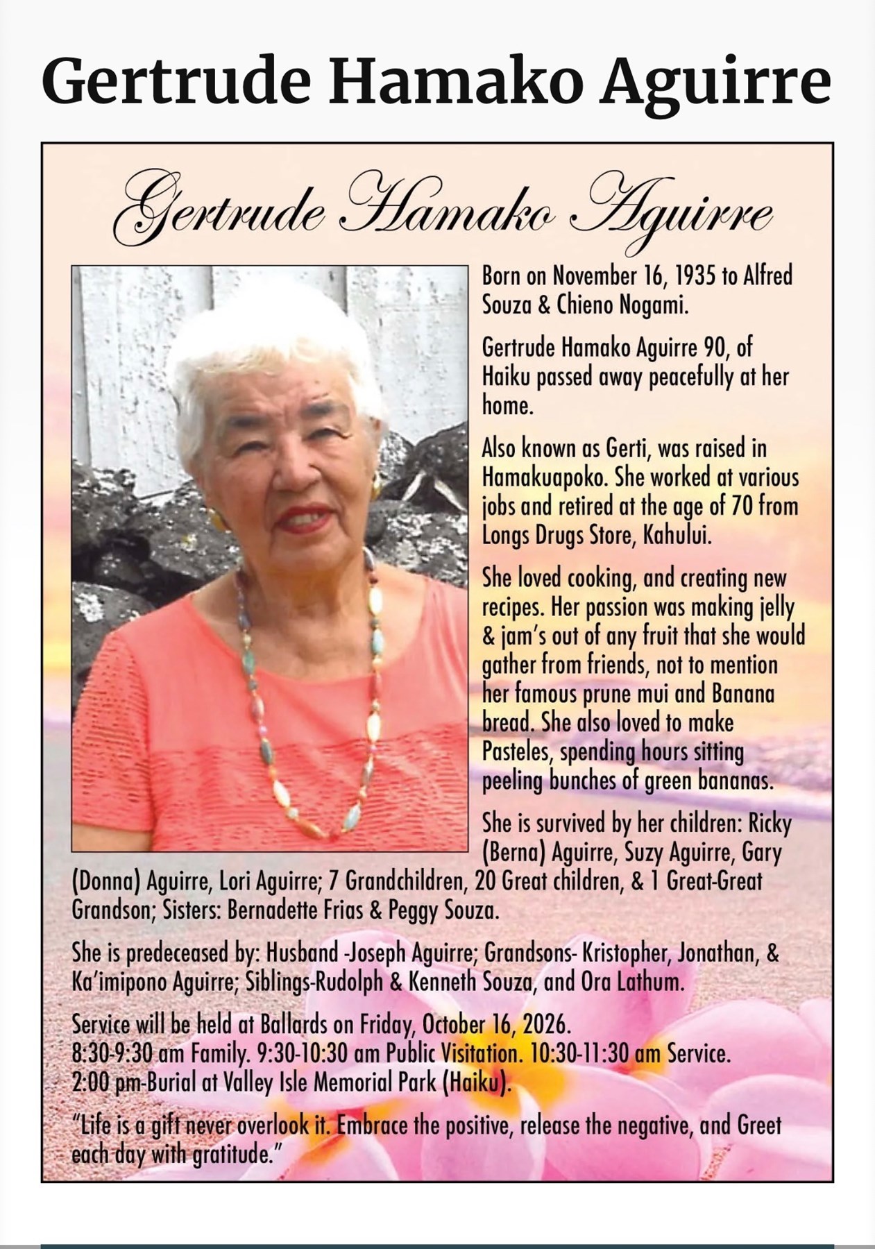 Obituary of Gertrude Aguirre