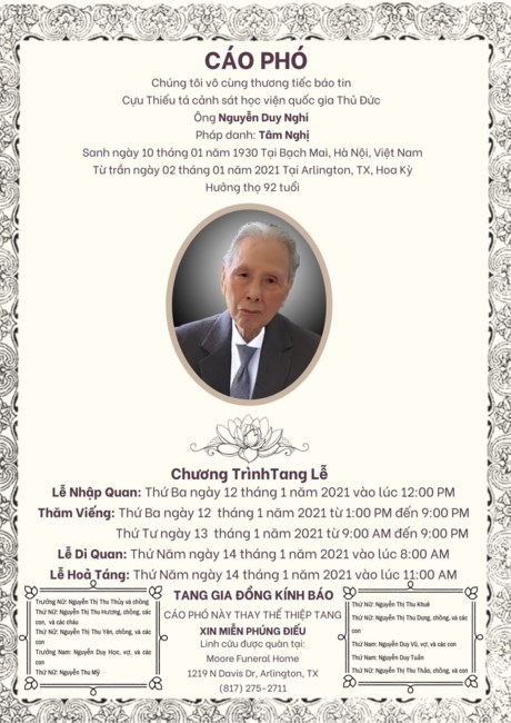 Obituary of Nghi Duy Nguyen