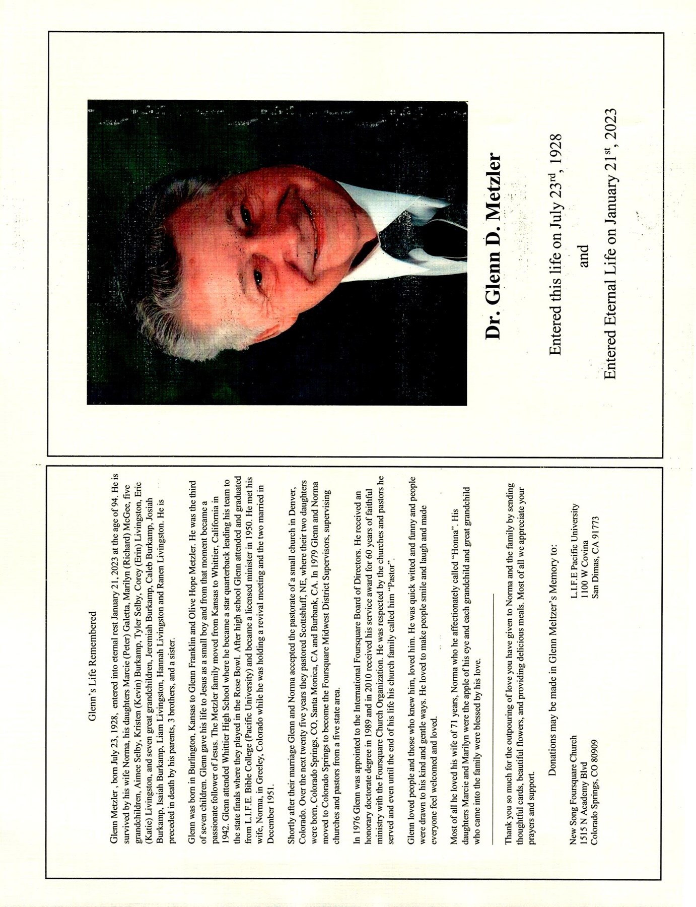 Obituary of Dr.  Glenn D Metzler