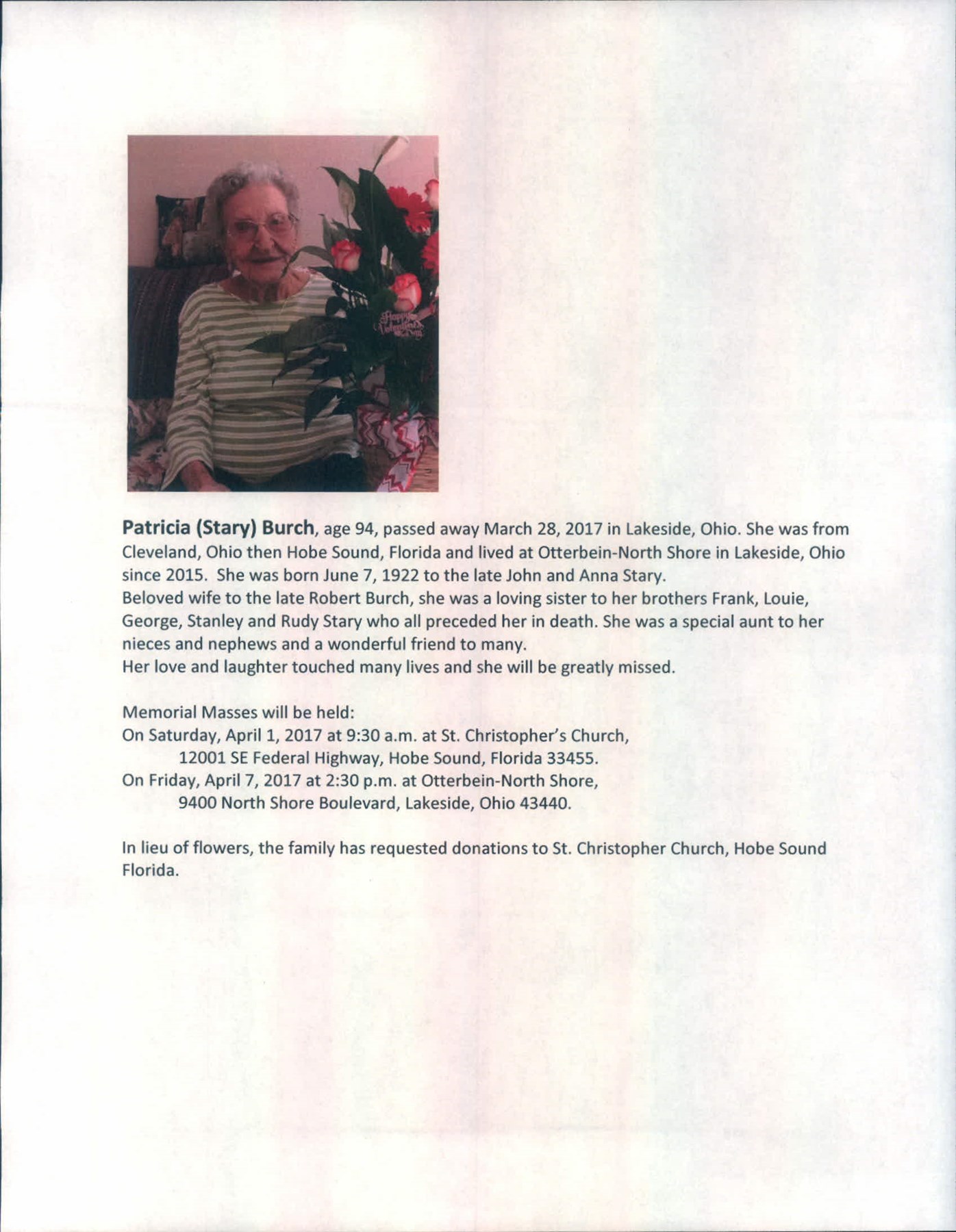 Avis de décès de Patricia Burch