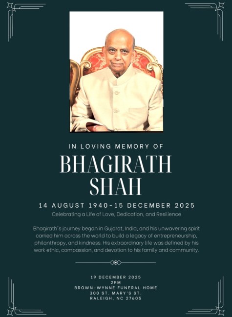 Obituary of Bhagirath Natverlal Shah