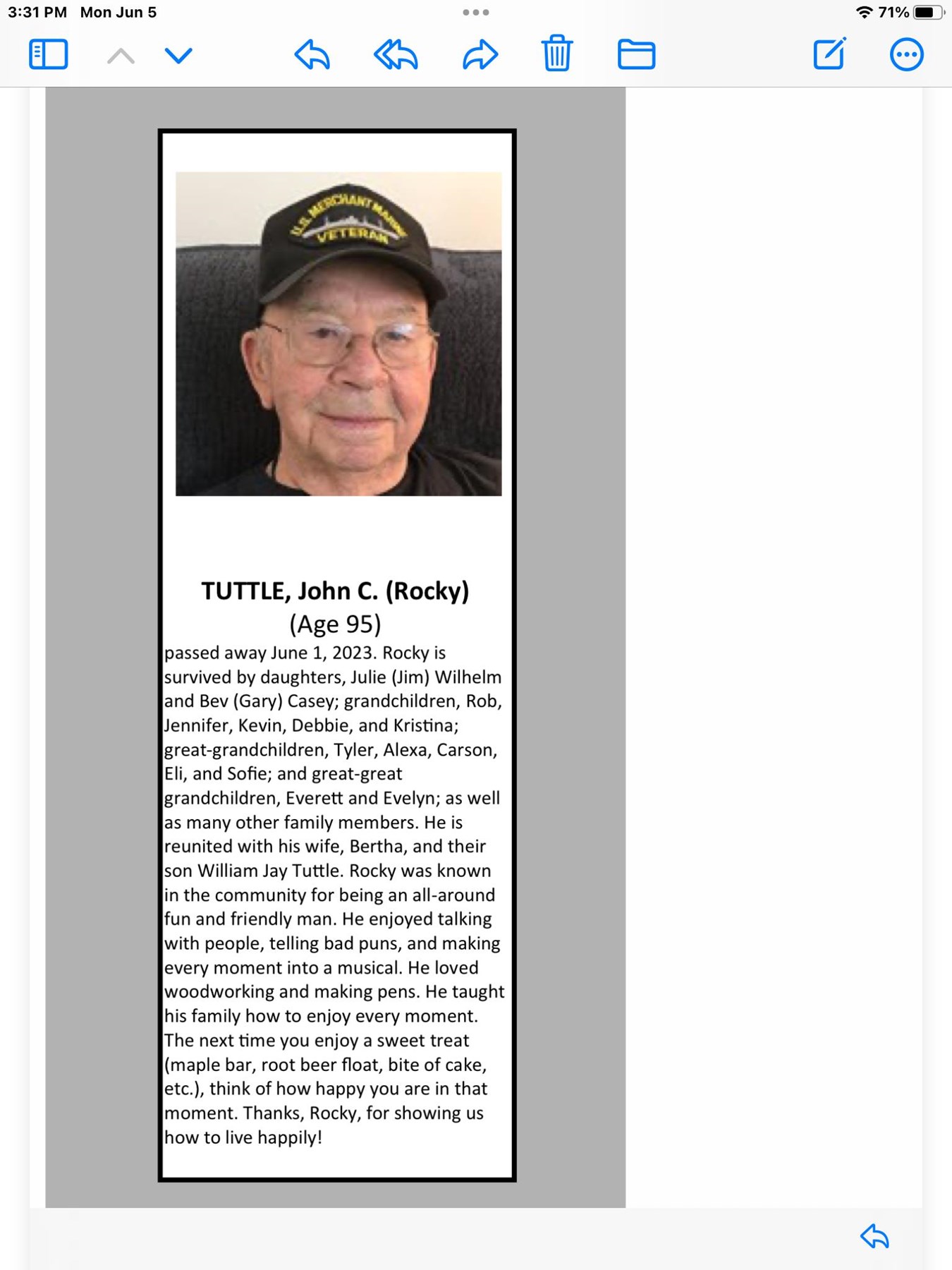 Obituary of John Charles Tuttle