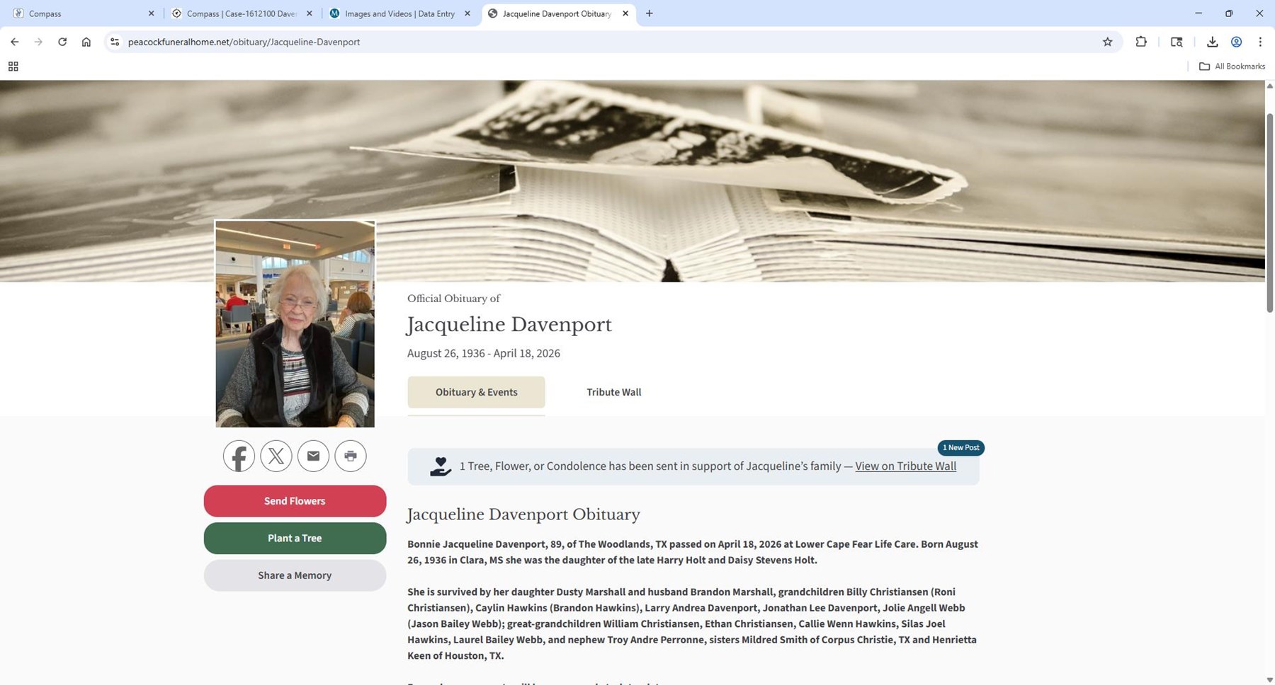 Obituary of Jacqueline Davenport