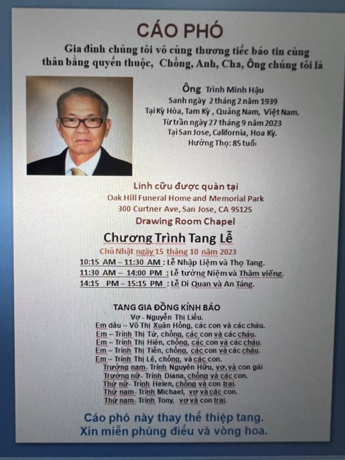 Obituary of Hau Minh Trinh