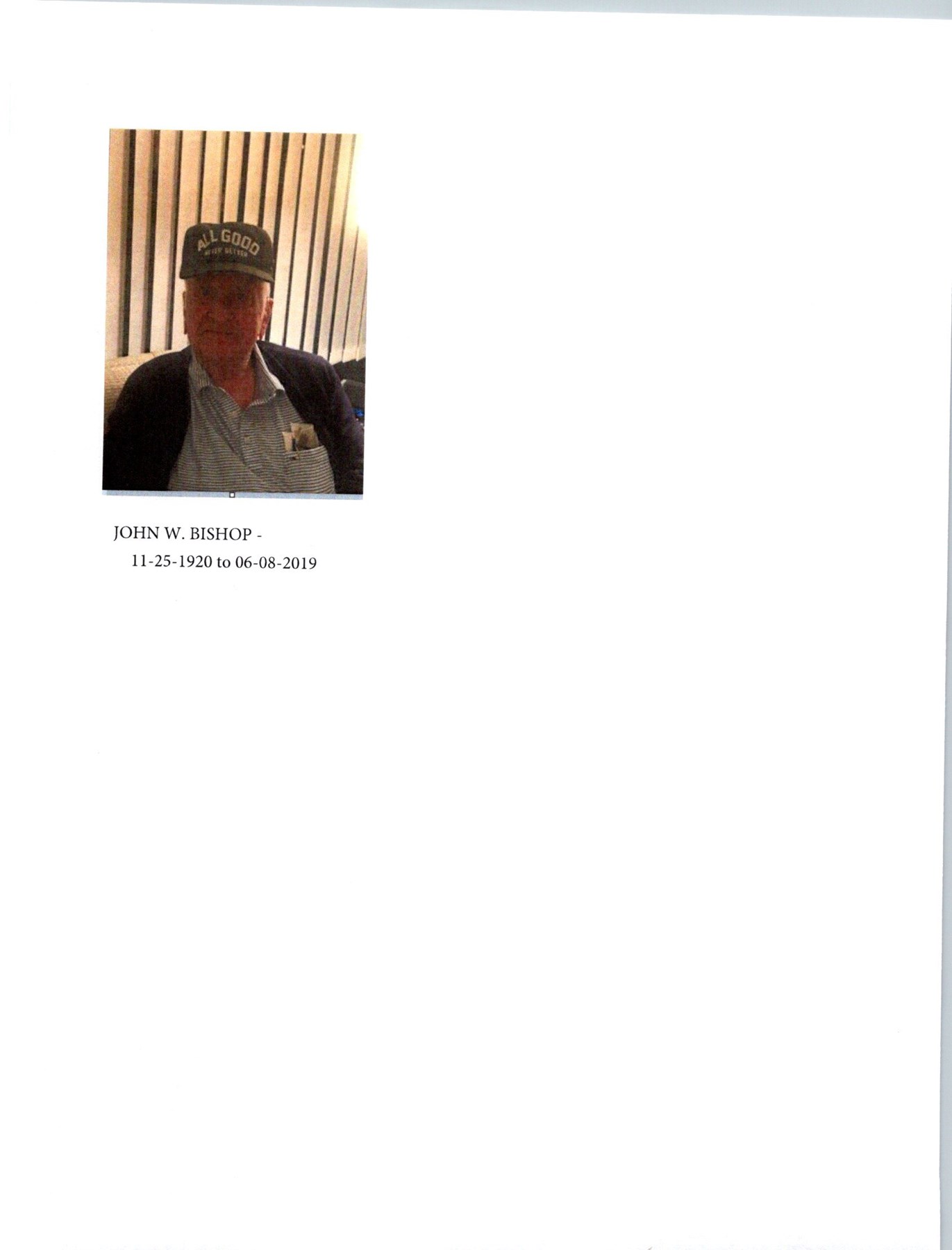 Obituary of John W. Bishop