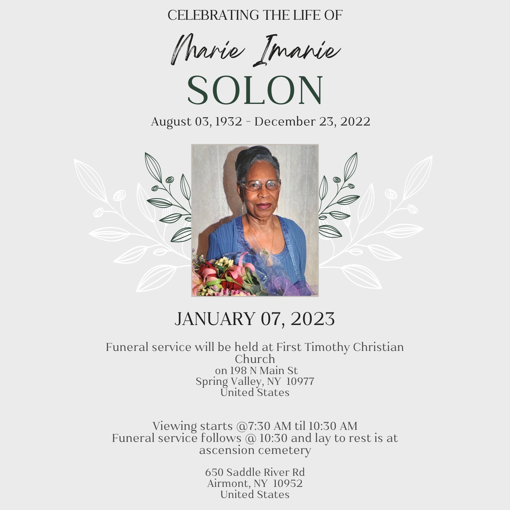 Obituary of Marie Imanie Solon