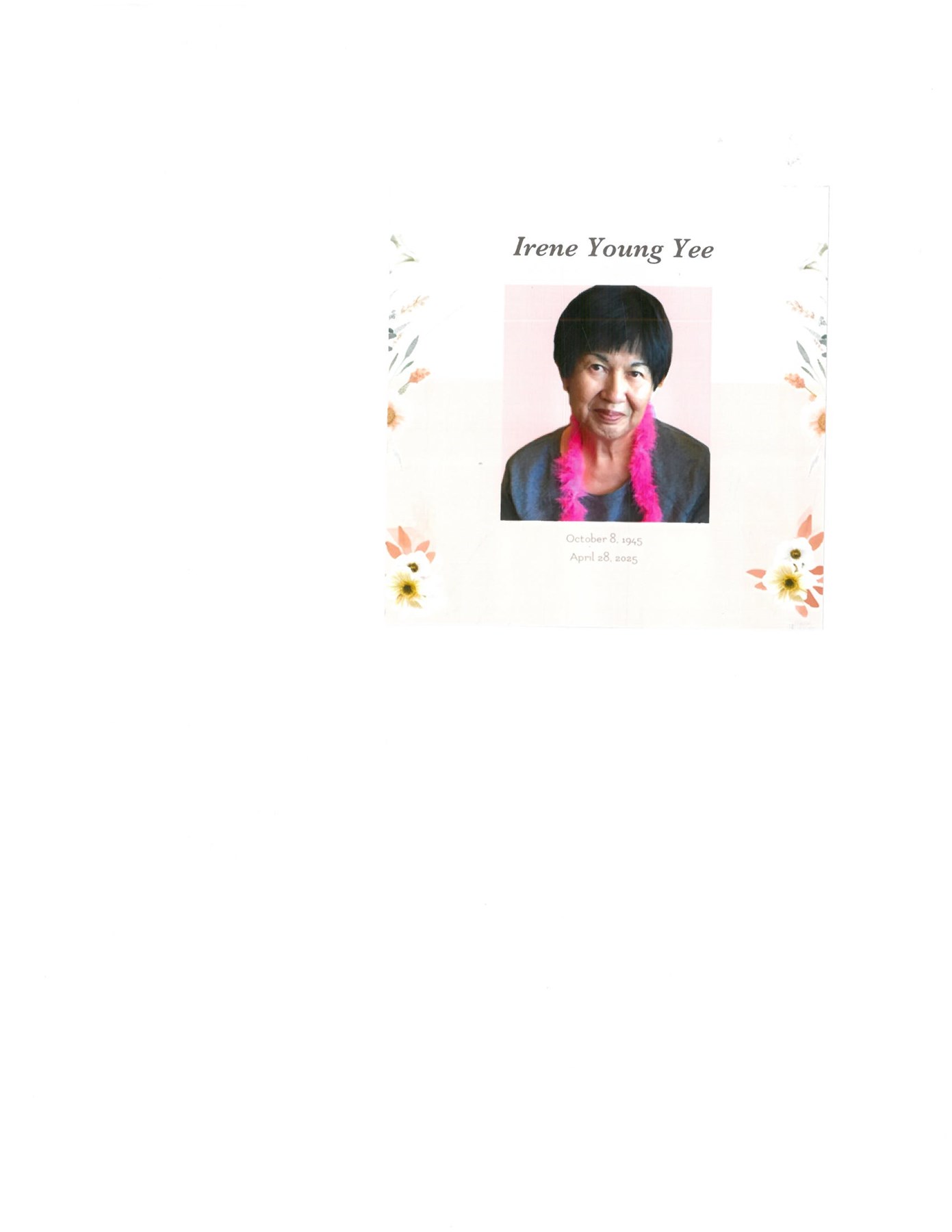 Obituary of Irene Young Yee