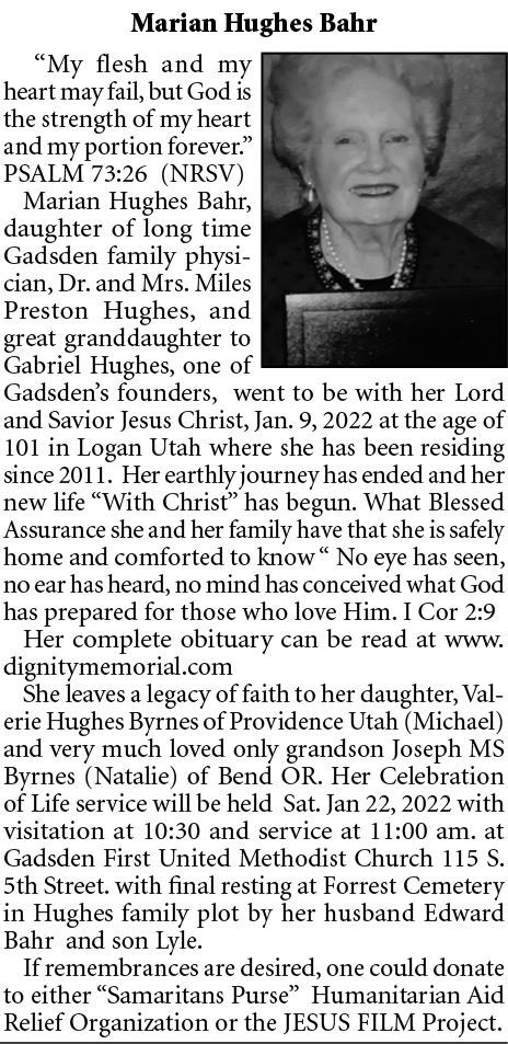 Obituary of Marian Hughes Bahr