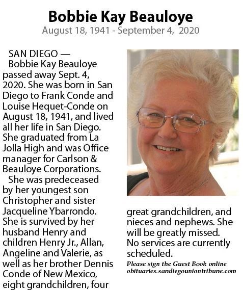 Obituary of Bobbie Kay Beauloye