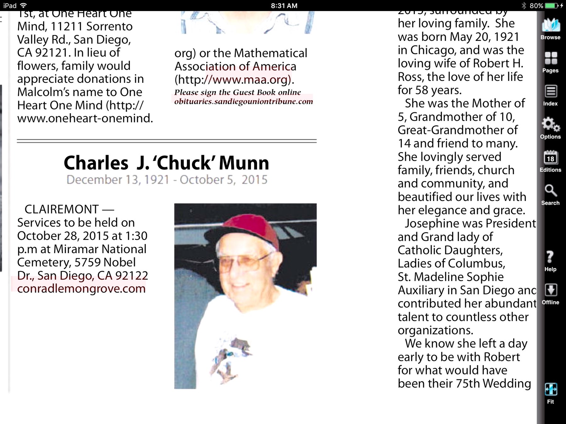 Avis de décès de Charles Joseph Munn