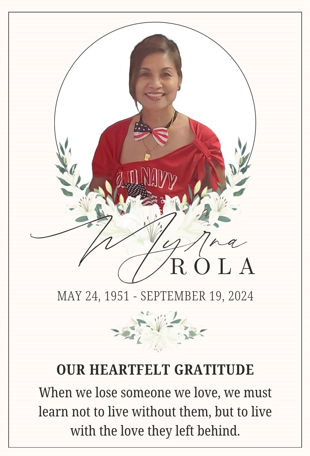 Obituary of Myrna Pagulayan Rola