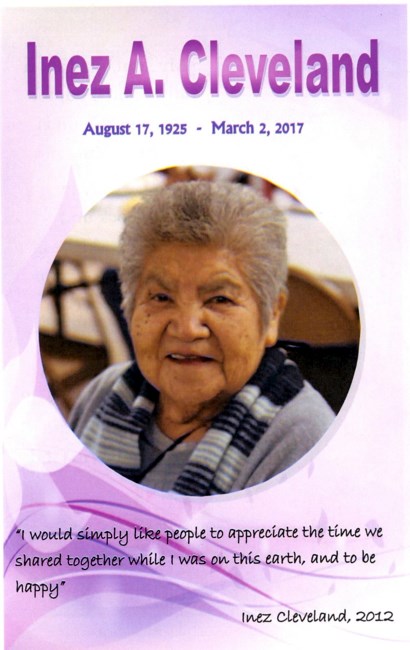 Obituary of Inez A Cleveland