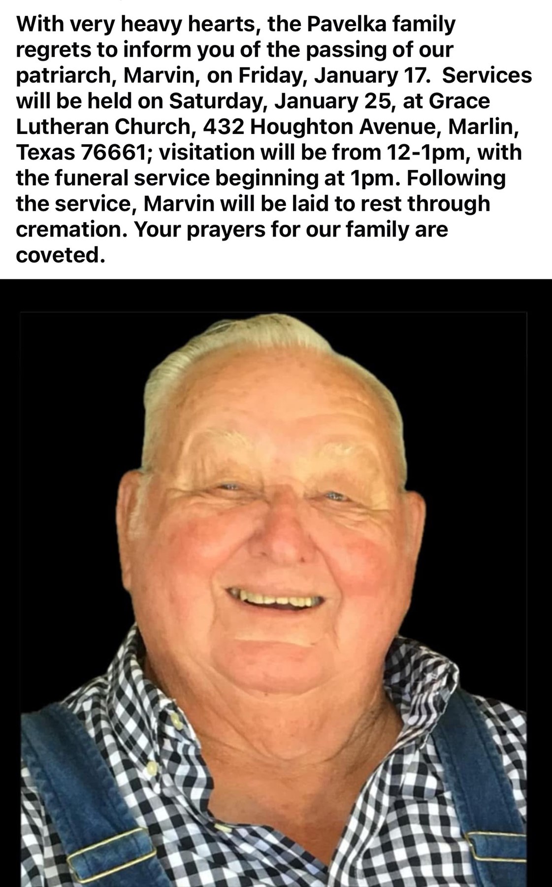 Avis de décès de Marvin Henry Pavelka