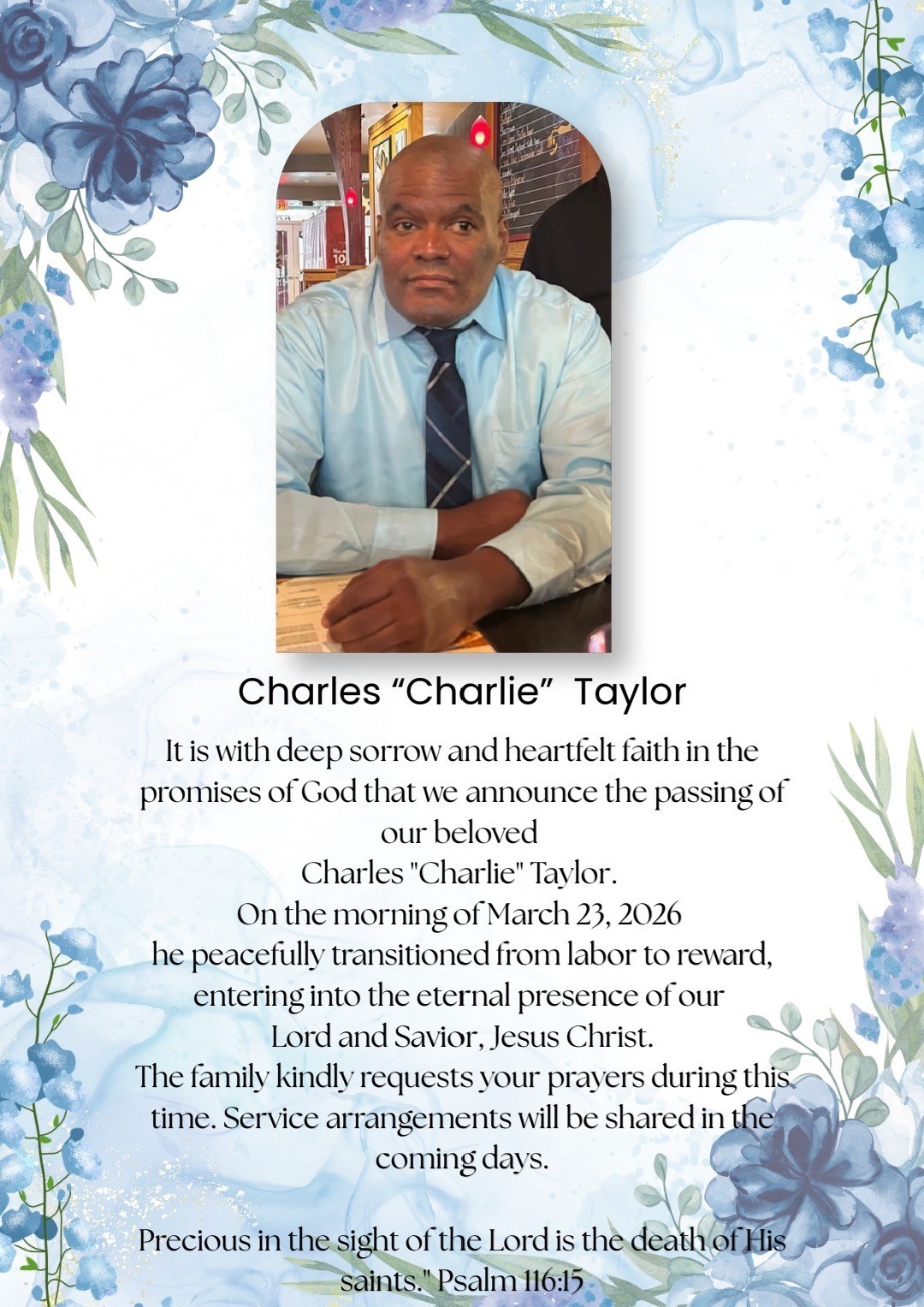 Obituary of Mr. Charles L Taylor Jr.