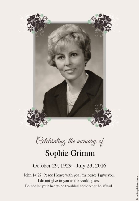 Obituary of Sophie Grimm