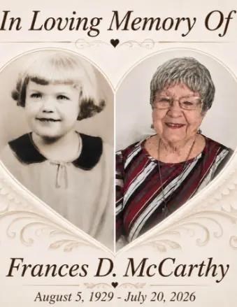 Obituary of Frances D McCarthy