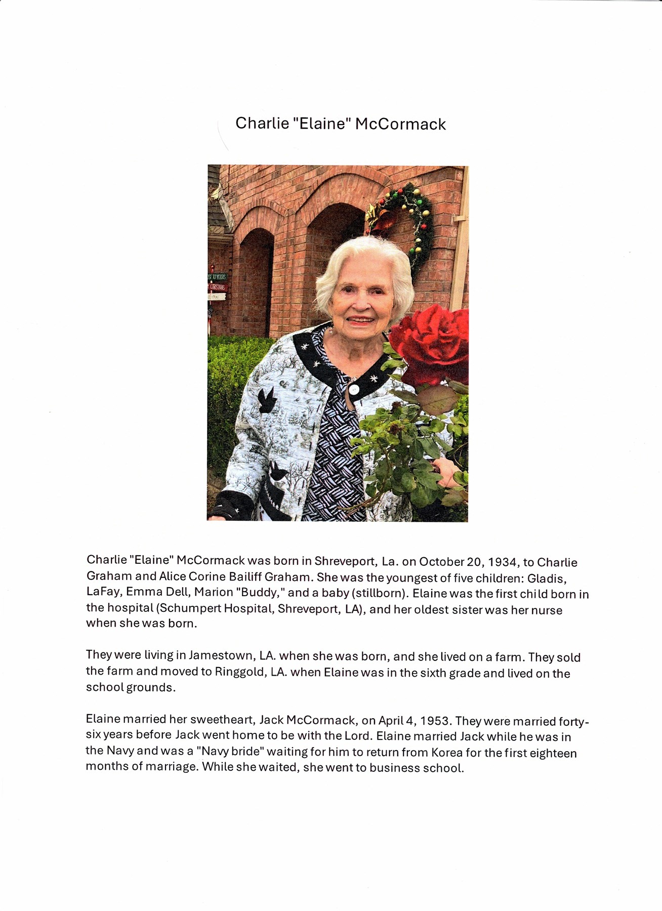 Obituary of Elaine McCormack