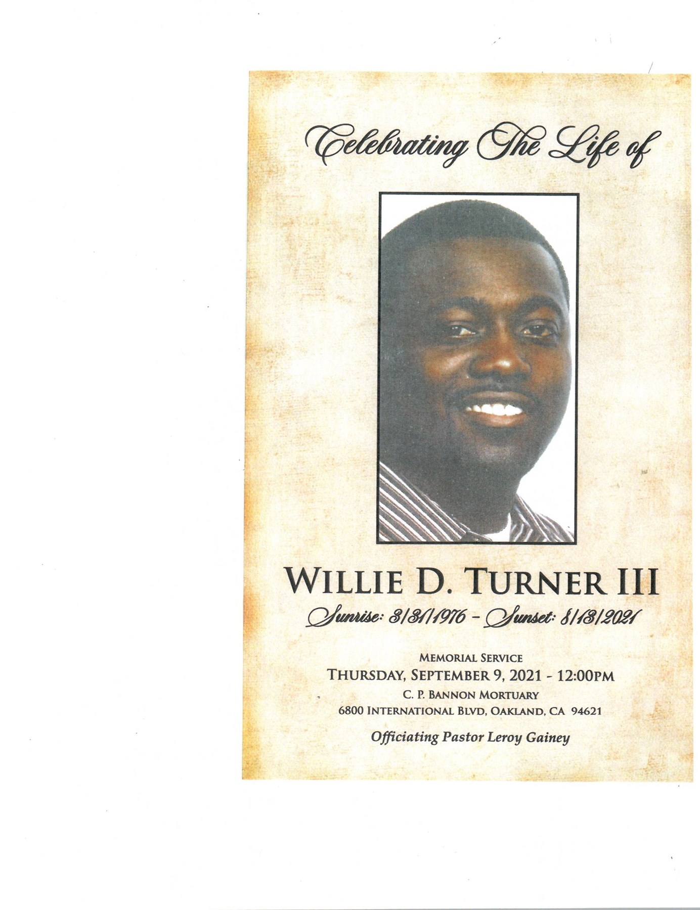 Avis de décès de Willie David Turner III