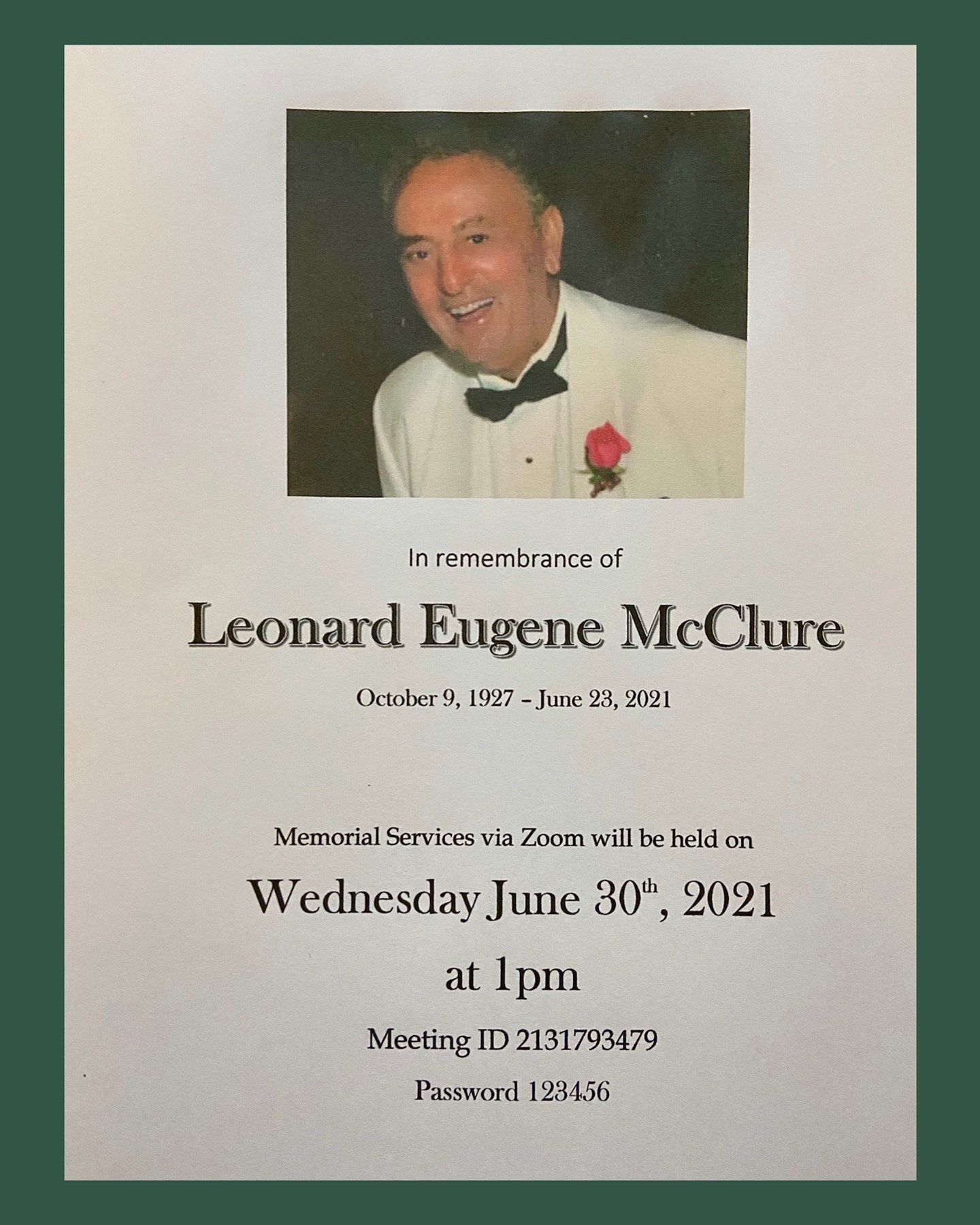 Obituary of Leonard Eugene McClure