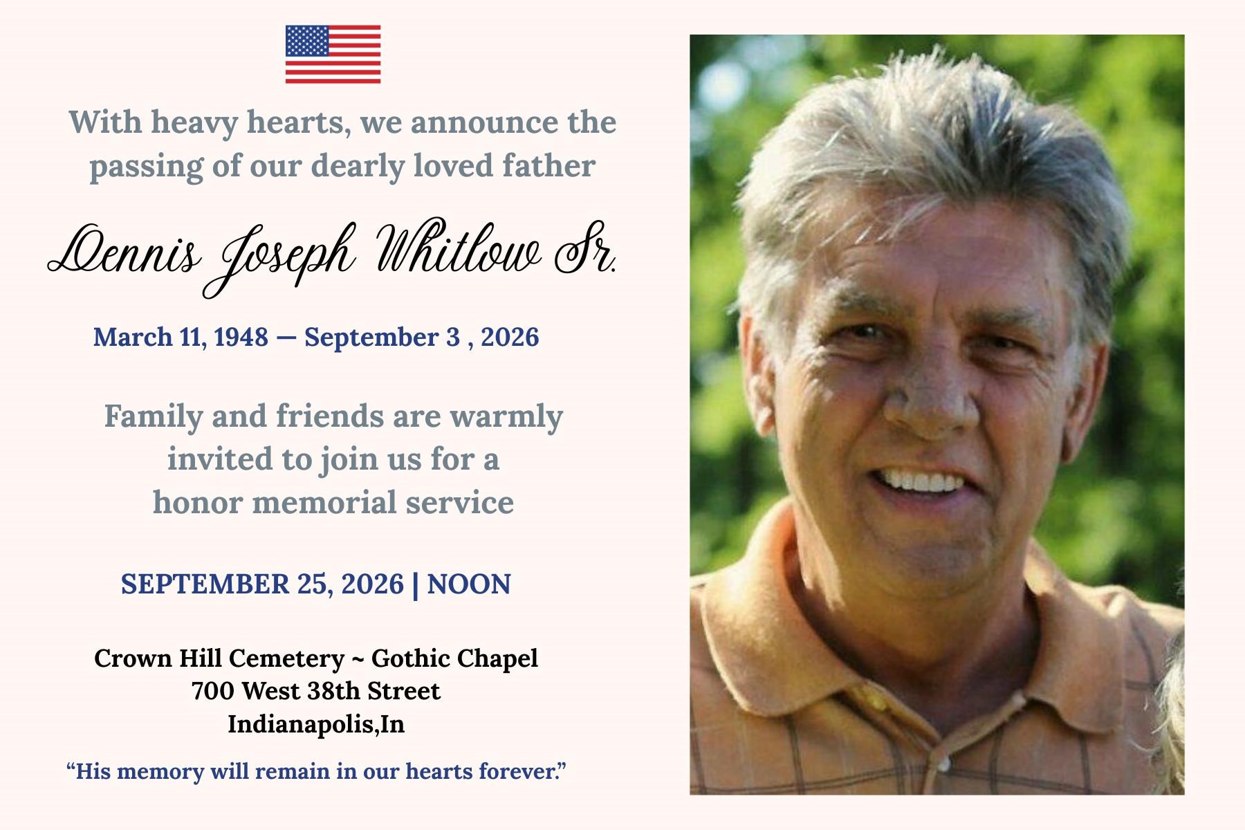 Obituary of Dennis Joseph Whitlow Sr.