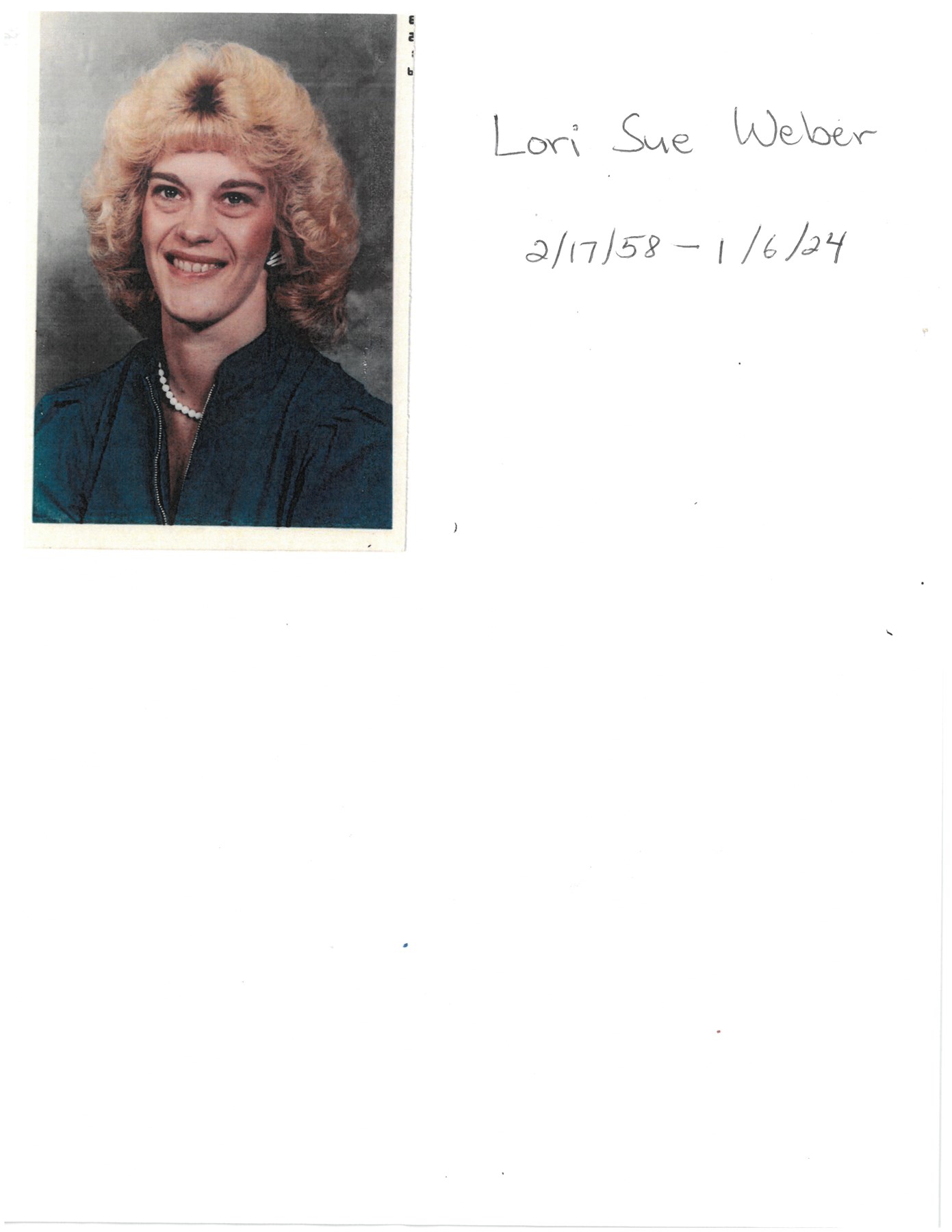 Obituario de Lori Sue Weber