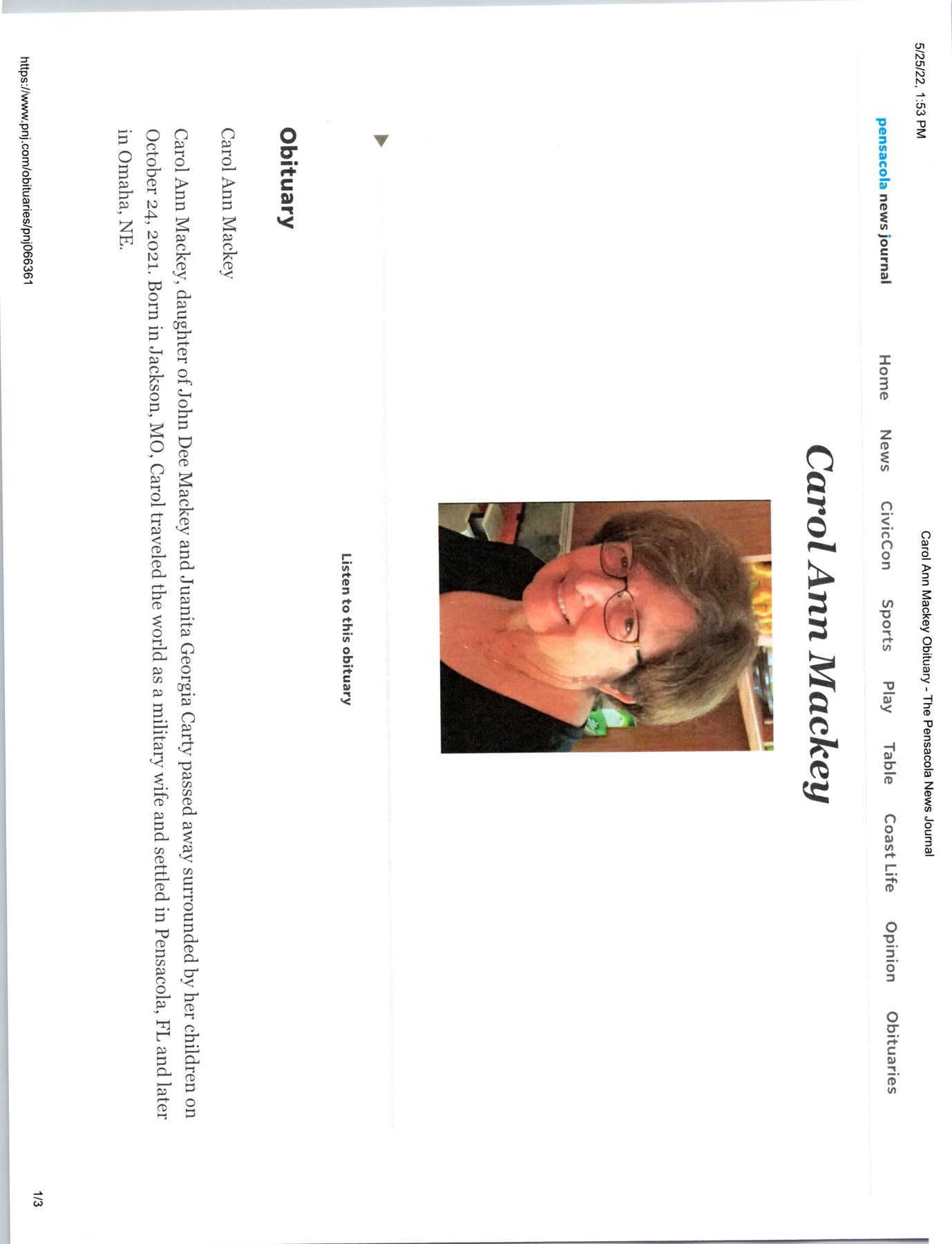 Obituary of Carol Ann Mackey