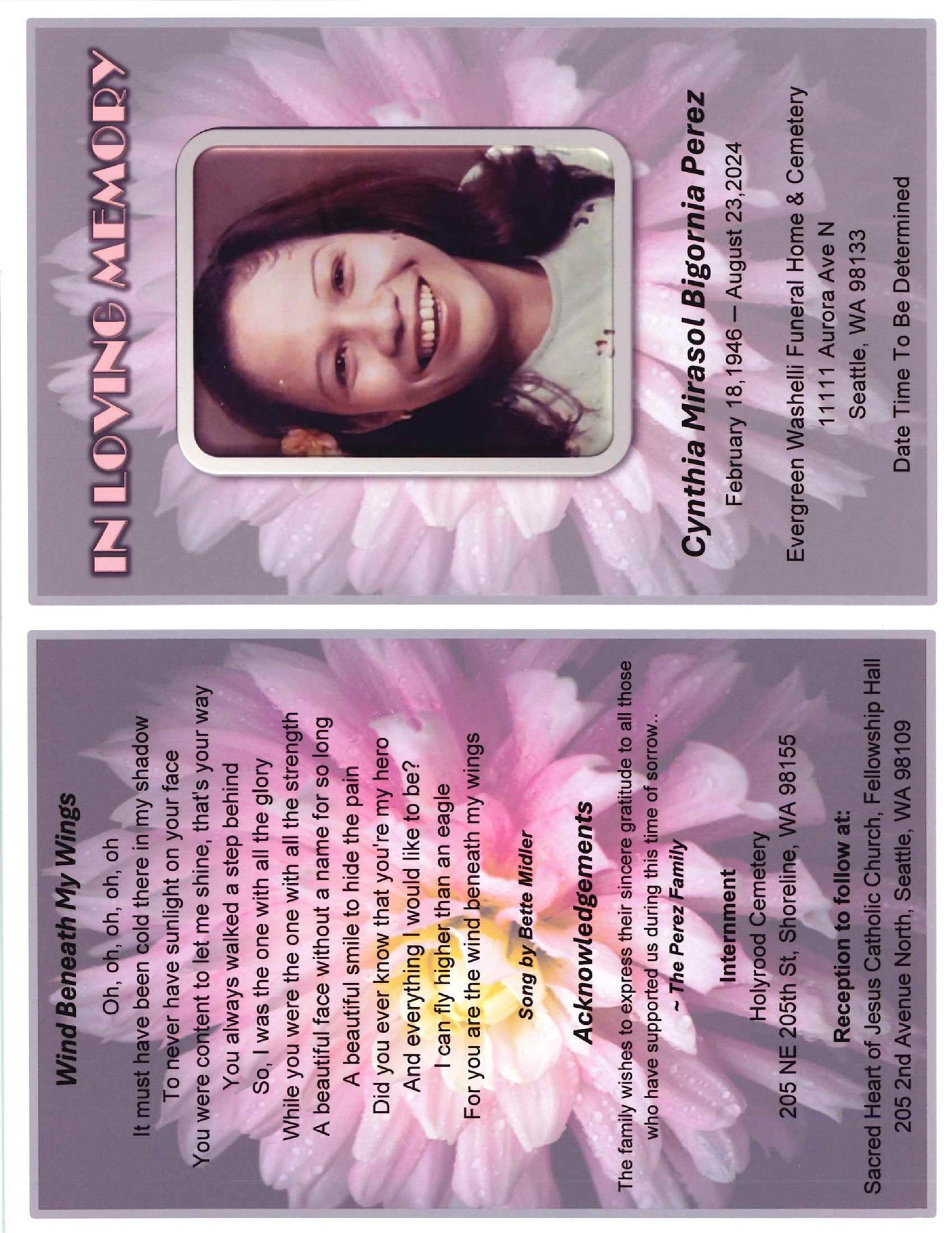 Obituary of Cynthia Mirasol Bigornia Perez