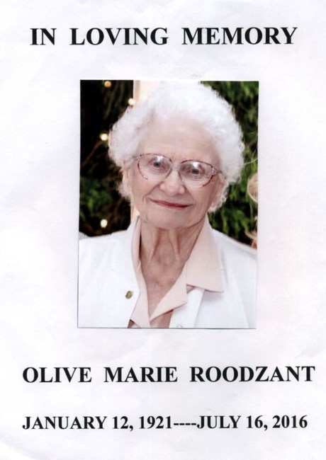 Obituary of Olive Marie Roodzant
