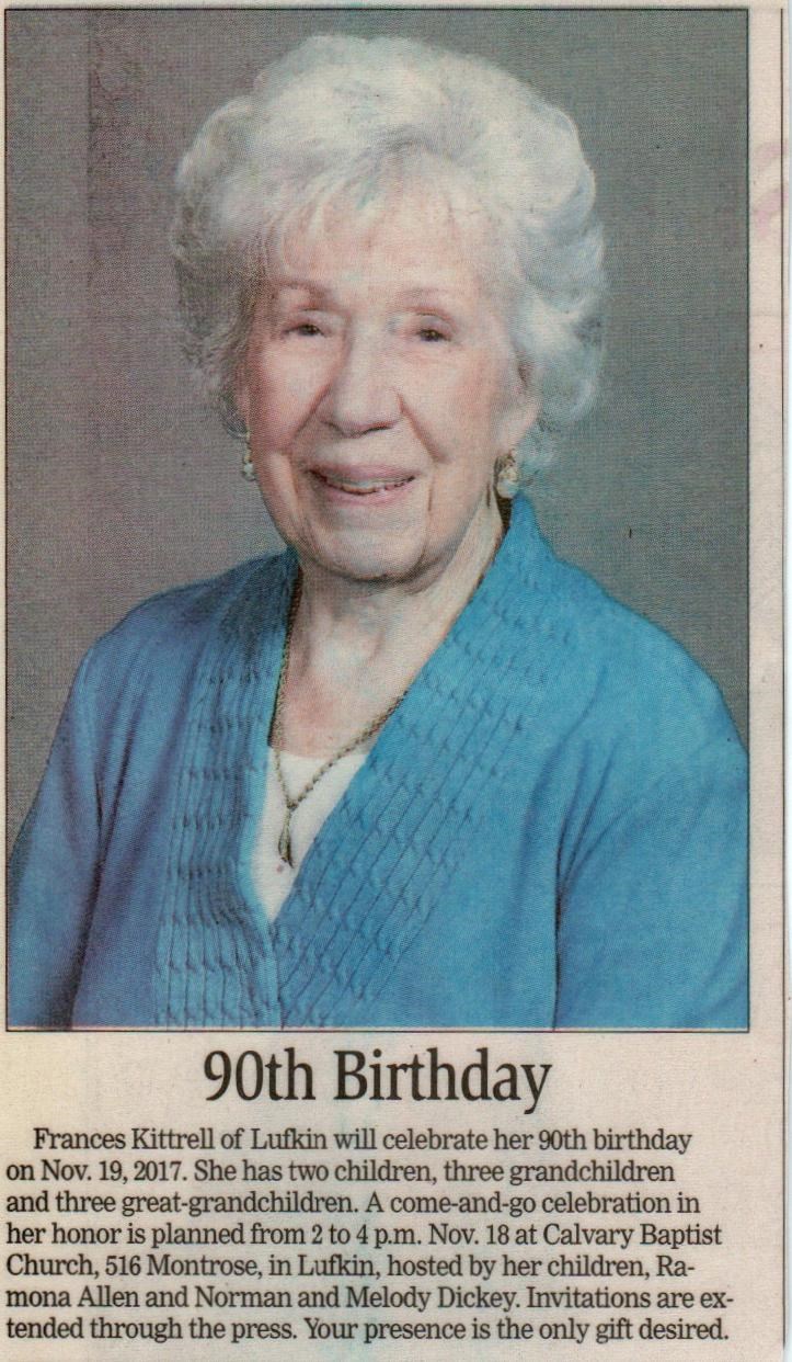 Obituary of Frances G. Kittrell