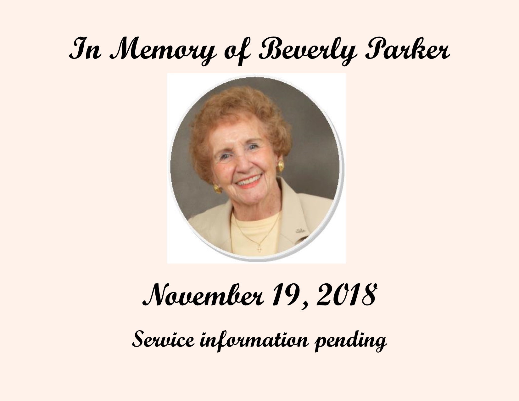 Obituary of Beverly May Parker