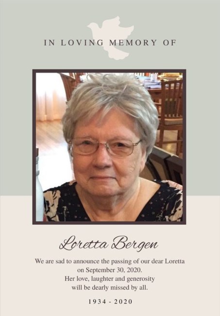 Avis de décès de Loretta Lenora Bergen