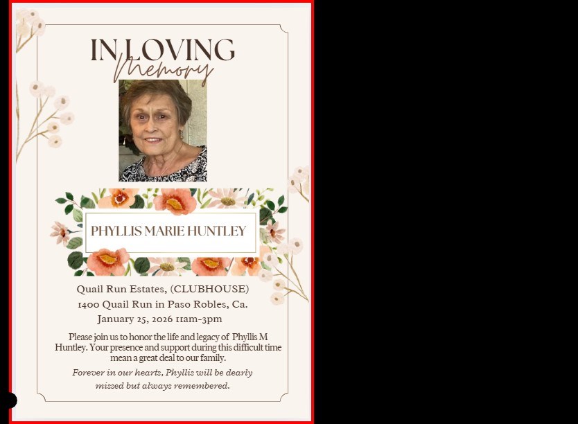 Obituary of Phyllis Marie Huntley