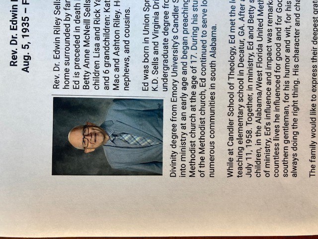 Obituary of Rev. Dr. Edwin Riley Sells
